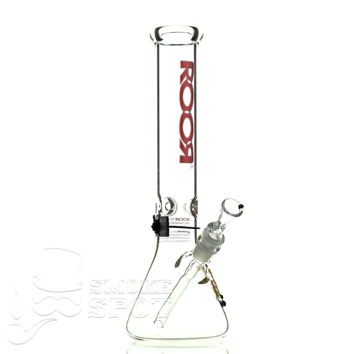 Close-up of Roor Beaker 14 inch red white scientific glass waterpipe - Smoke Spot Smoke Shop