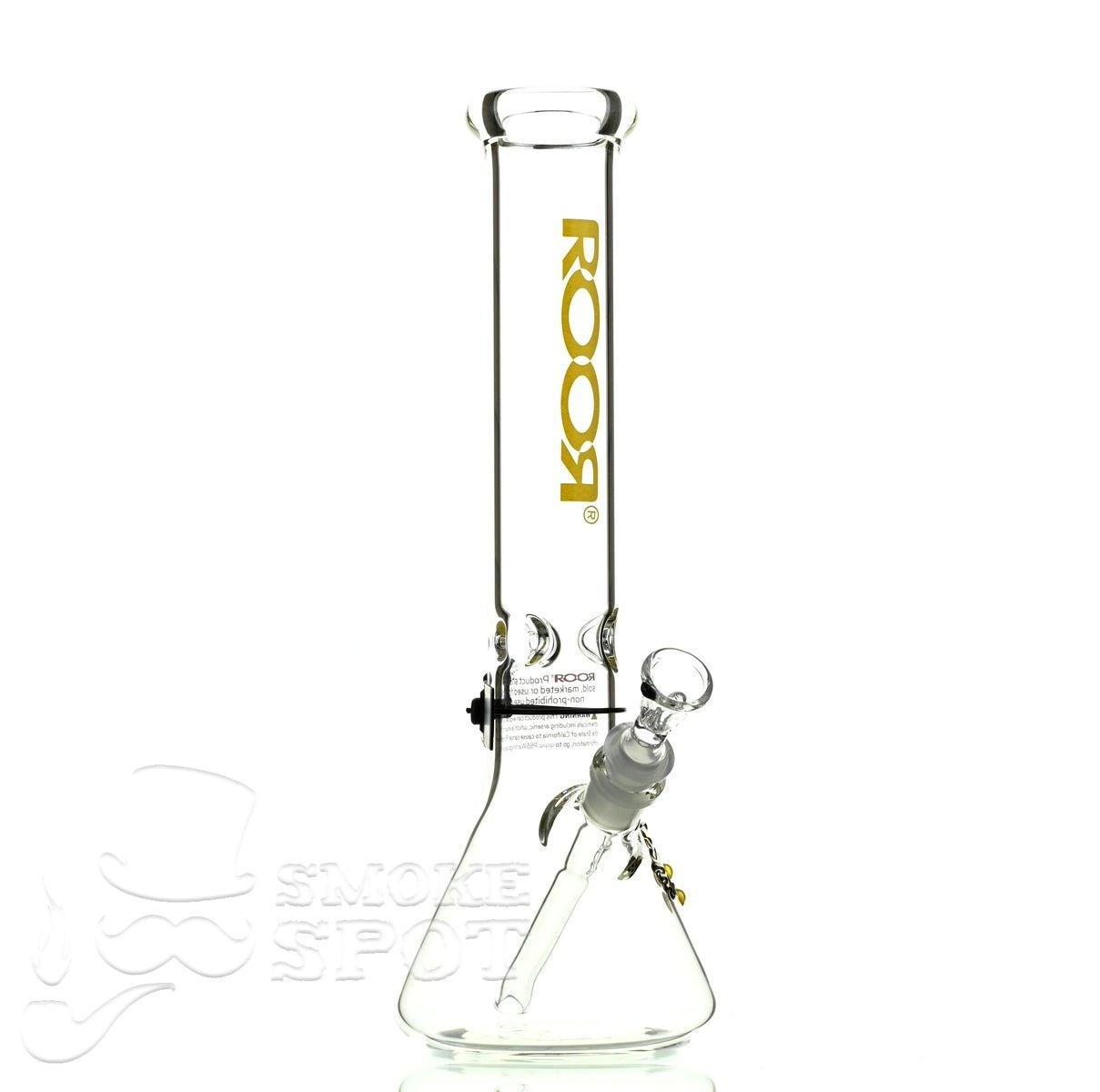 Side view of Roor Beaker 14 inch yellow scientific glass bong - Smoke Spot