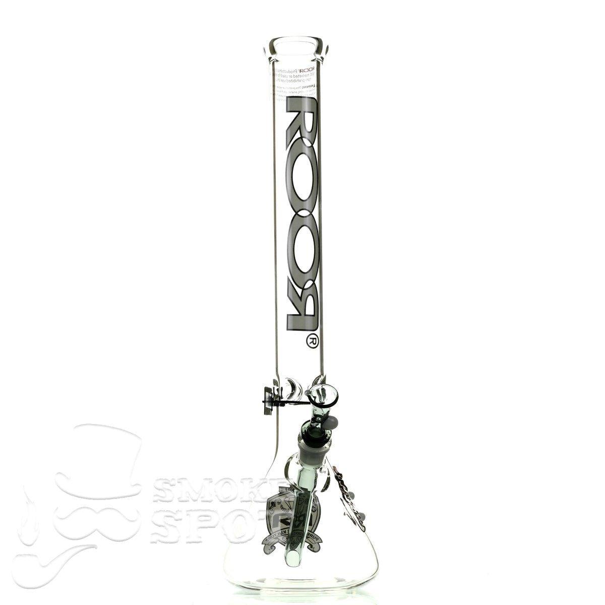 Side view of Roor beaker 18 inch white black scientific glass bong - Smoke Spot