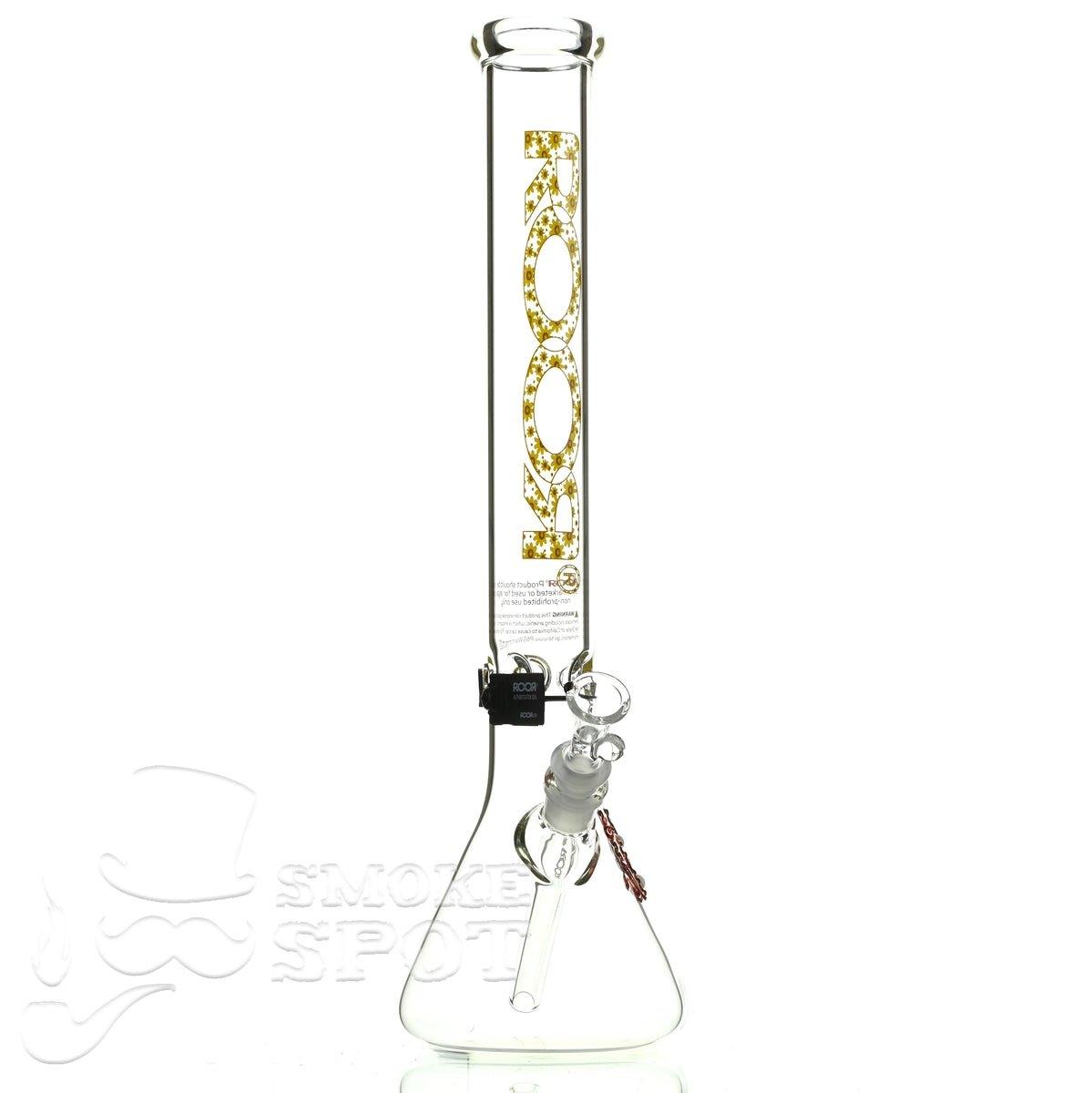 Side view of Roor Beaker 18 inch daisy glass bong with 14 inch bowl