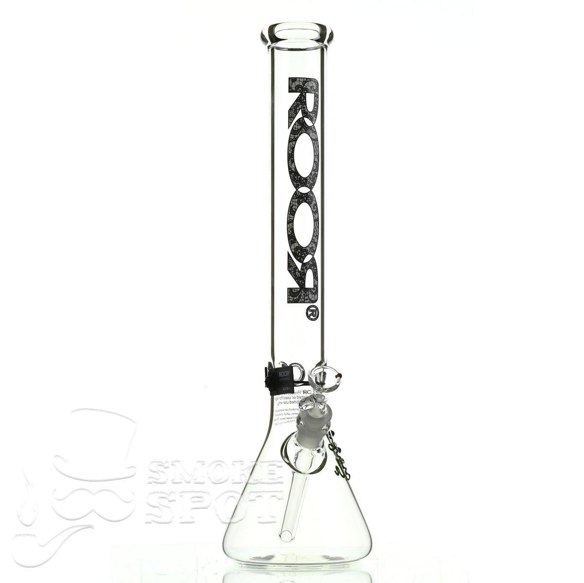 Close-up of Roor Beaker 18 inch lace glass bong with detailed lace design