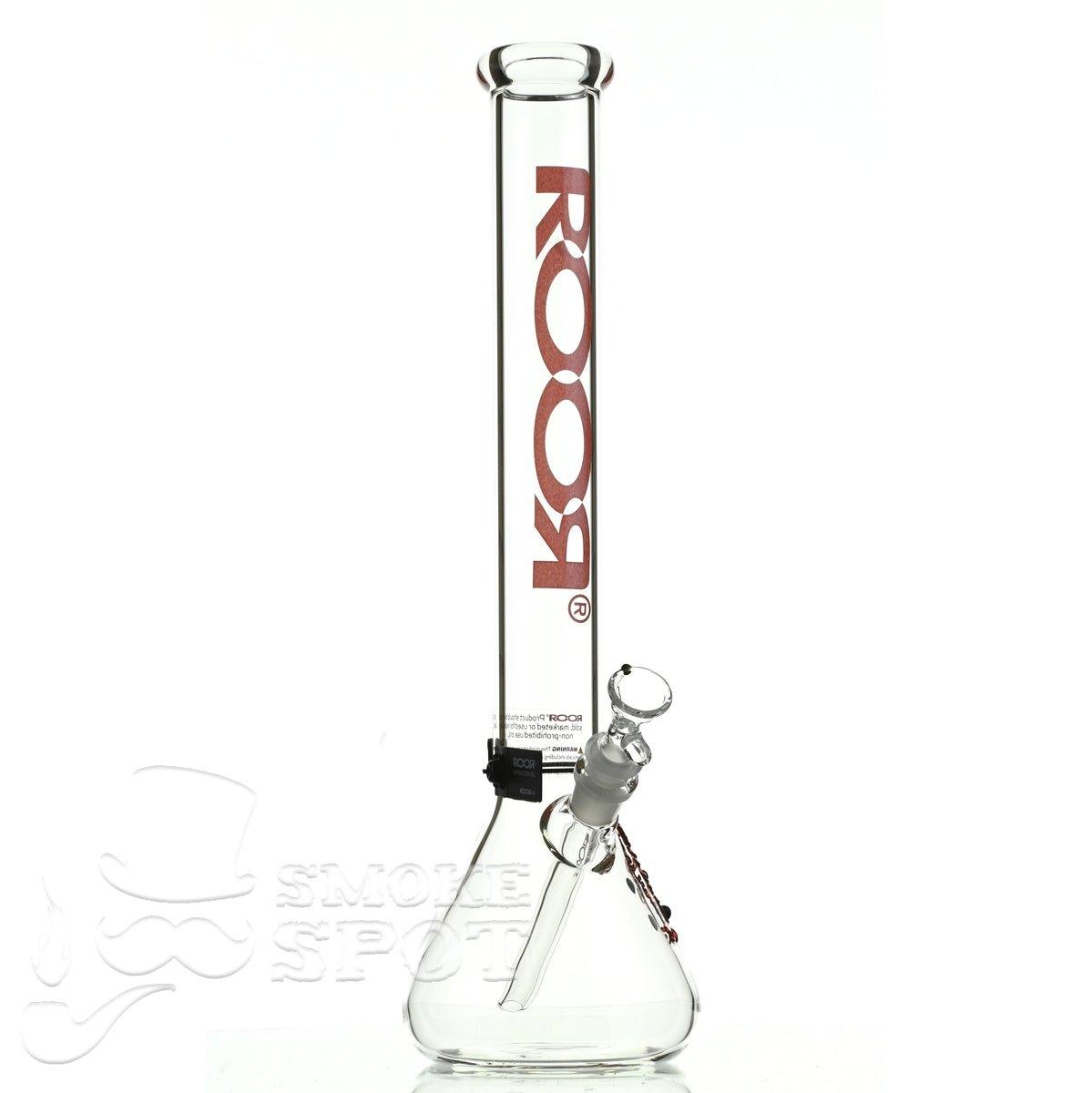 Side view of Roor Beaker 18 inch P-D Red scientific glass waterpipe - Smoke Spot