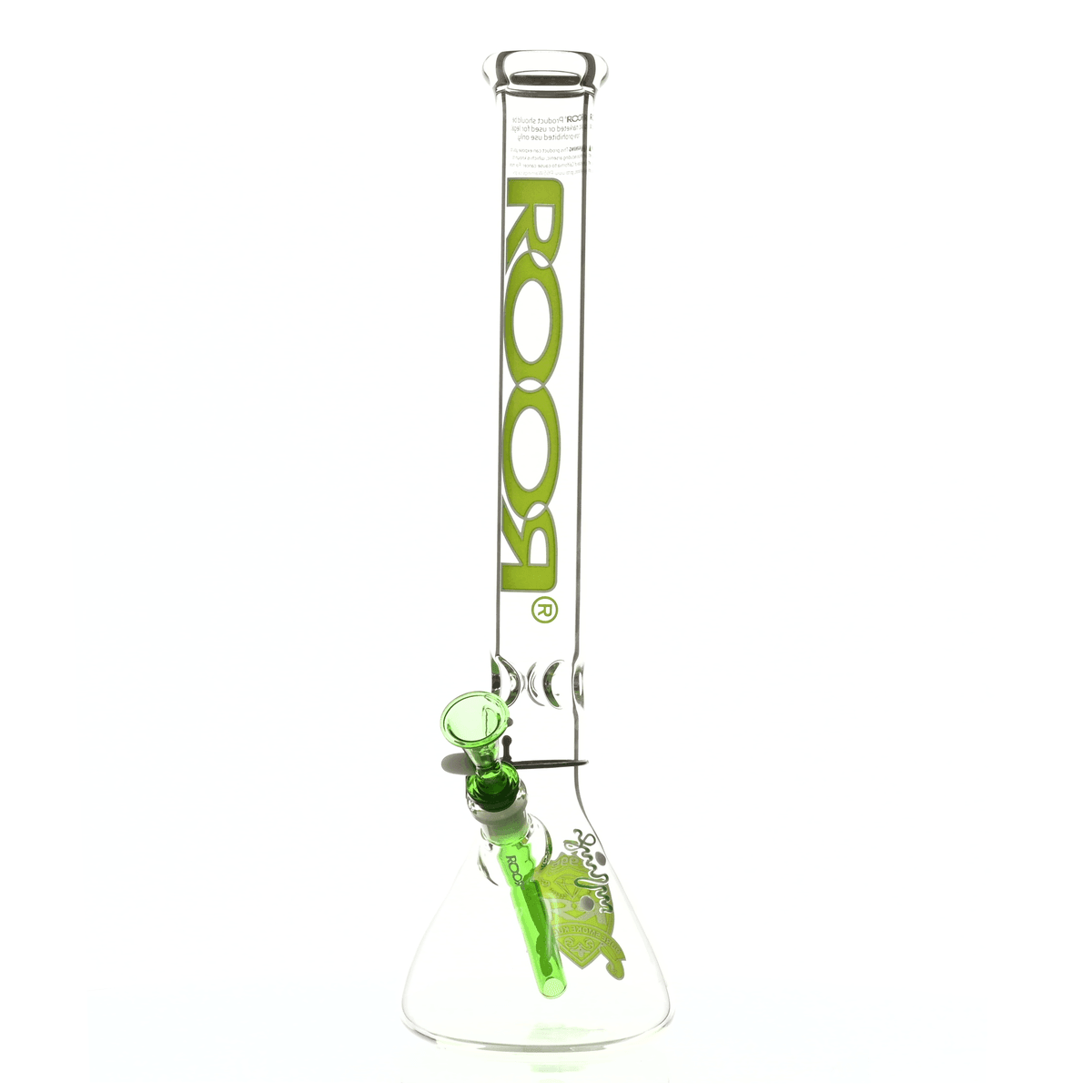 Side view of ROOR Intro Collector 18 inch Beaker 455 Green/White Waterpipe