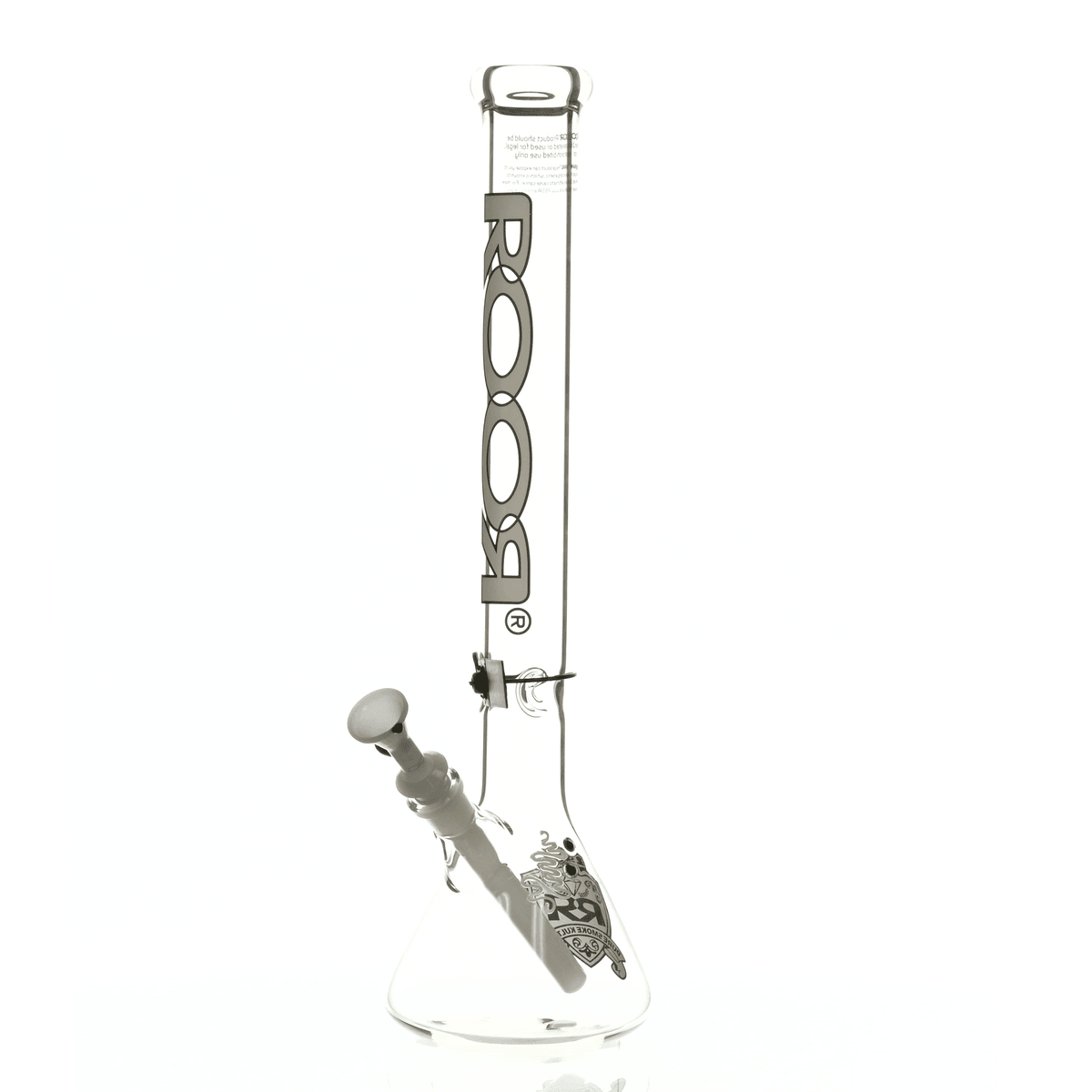 Close-up of ROOR Intro Collector 18 inch Beaker 455 White/Black joint and downstem