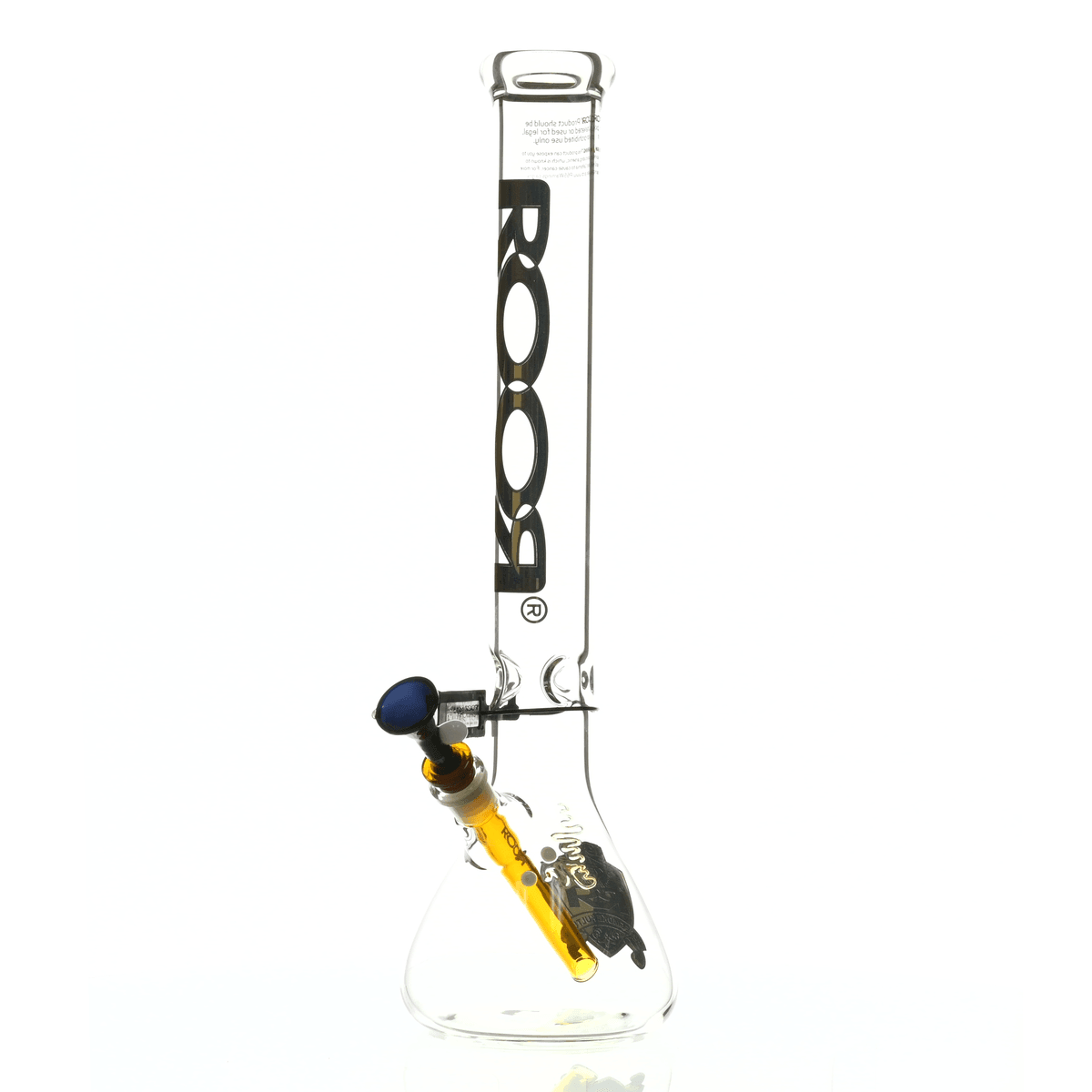Close-up of ROOR Intro Collector 18 inch Beaker 505 Gold Black joint and downstem