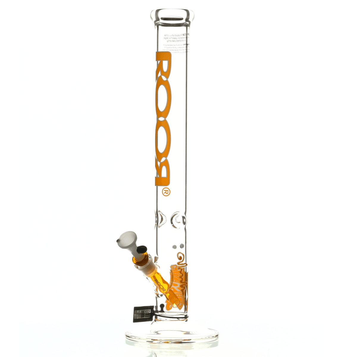Close-up of ROOR Intro Collector 18 inch Straight Tube 505 Orange White glass craftsmanship