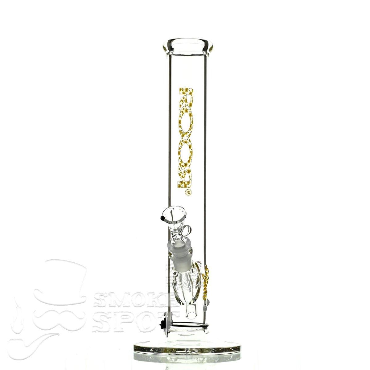 Close-up of Roor Straight Tube 14 inch P-D Daisy glass waterpipe design