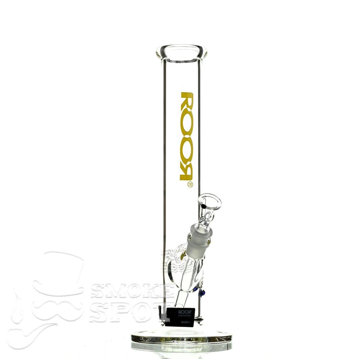 Close-up of Roor Straight Tube 14 inch P-D Yellow glass waterpipe