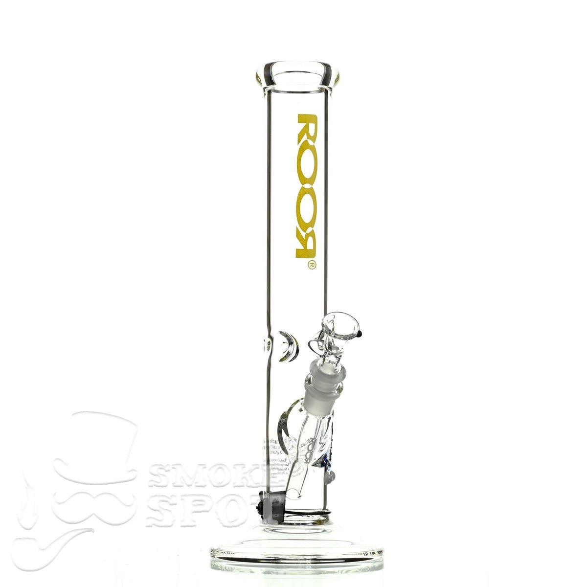 Close-up of ice catcher on Roor Straight Tube 14 inch yellow waterpipe
