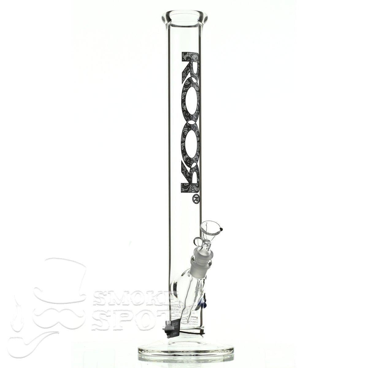 Close-up of Roor Straight Tube 18 inch P-D Lace glass waterpipe bowl - Smoke Spot