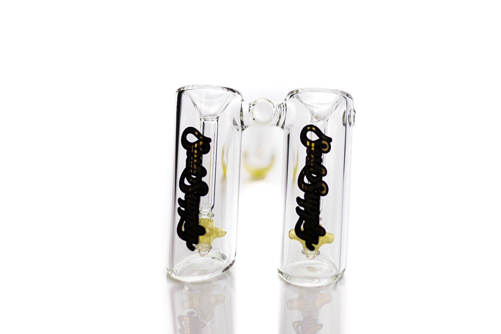 Top view of Sesh Supply Minotaur Double Bowls Bubbler highlighting percolator design - Smoke Spot Glass