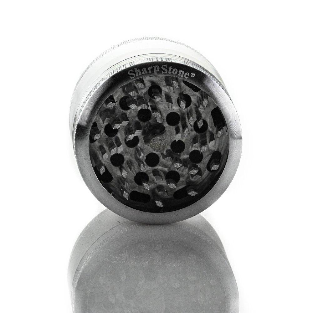 Sharpstone Clear Top 2.5 inch 4 Pieces Silver Grinder showing clear top
