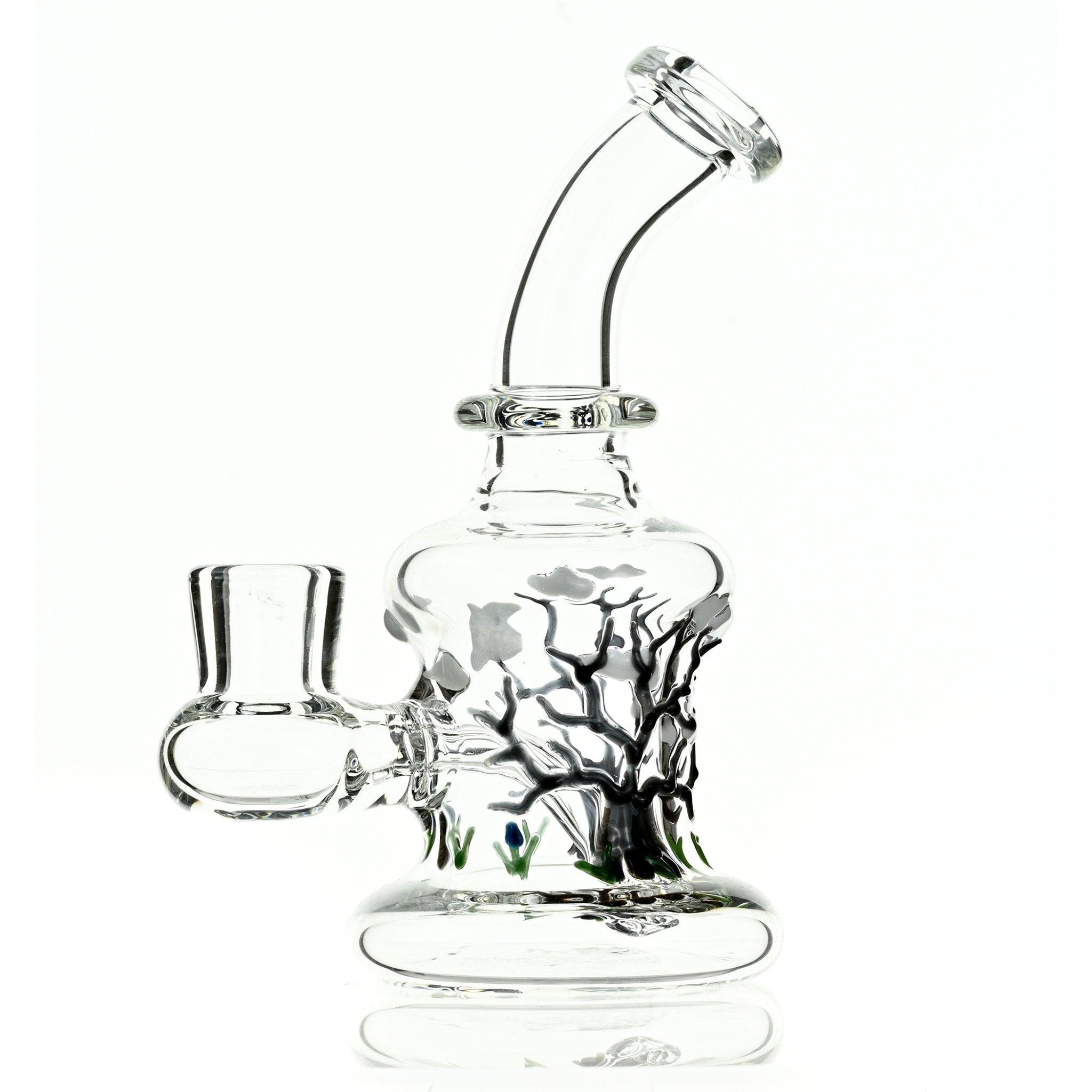 Close-up of SMG Rig Tree Design glass waterpipe base and joint - Smoke Spot