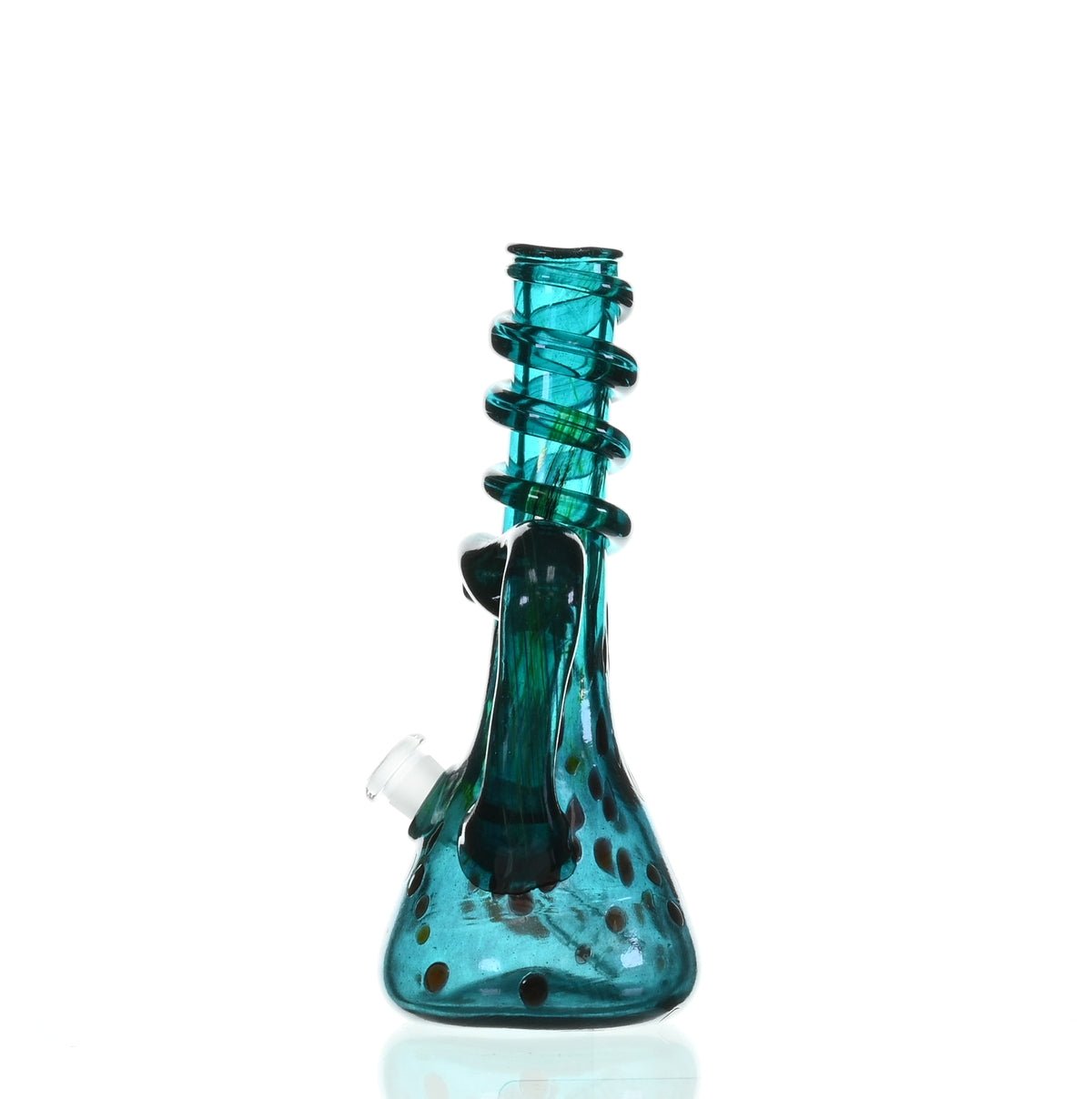 Close-up of 18mm joint and 3in downstem on SPECIAL K GLASS Soft Glass Cookie Handle #183