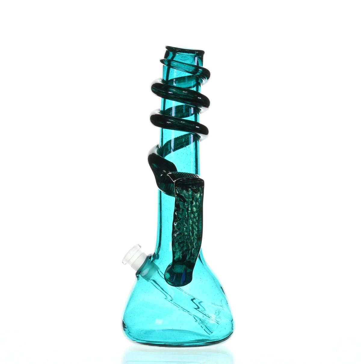 Close-up of SPECIAL K GLASS Soft Glass Large Cookie Handle #197 joint and downstem