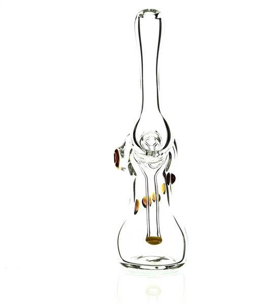 Side view of Taylor Twompsacks Amber Yellow Bubbler - Smoke Spot Glass