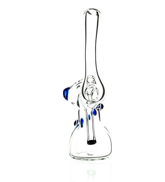 Close-up of Taylor Twompsacks Bubbler Blue glass bubbler - Smoke Spot Glass