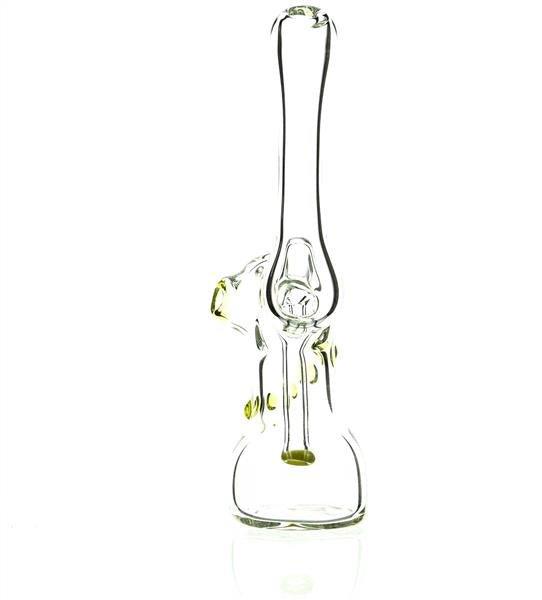 Side view of Taylor Twompsacks yellow glass bubbler - Smoke Spot Smoke Shop