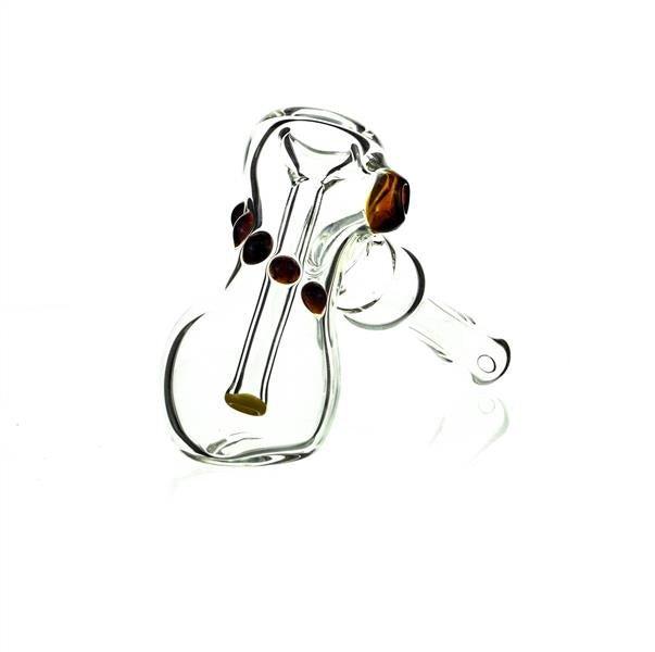 Side view of Taylor Twompsacks Hammer Amber Yellow glass waterpipe - Smoke Spot Glass
