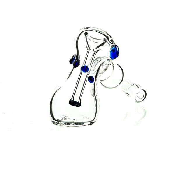 Side view of Taylor Twompsacks Hammer Blue glass waterpipe