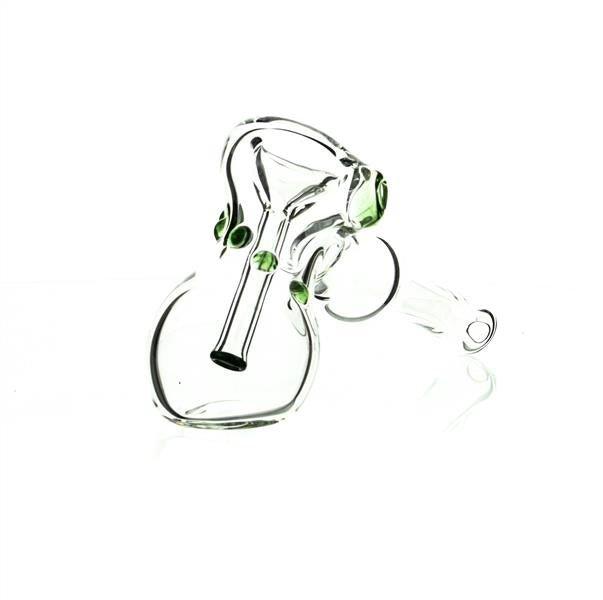 Side view of Taylor Twompsacks Hammer Green glass waterpipe