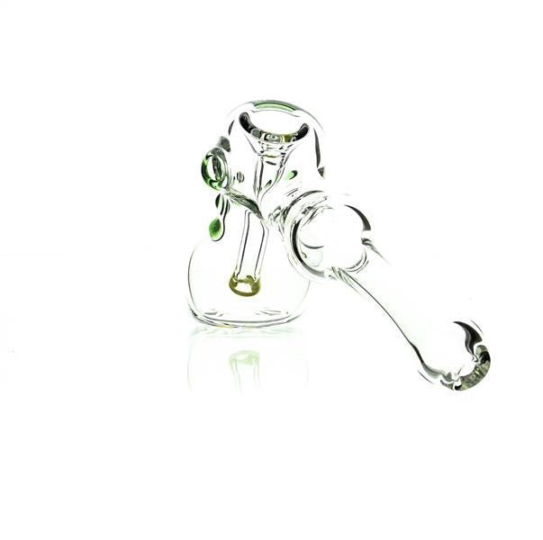 Close-up of Taylor Twompsacks Hammer Green Yellow glass waterpipe details