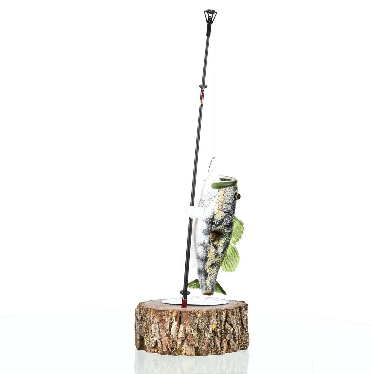 Close-up of TRAPPER STUDIO Large Mouth Bass Handpipe with Stand glass details - Smoke Spot Smoke Shop