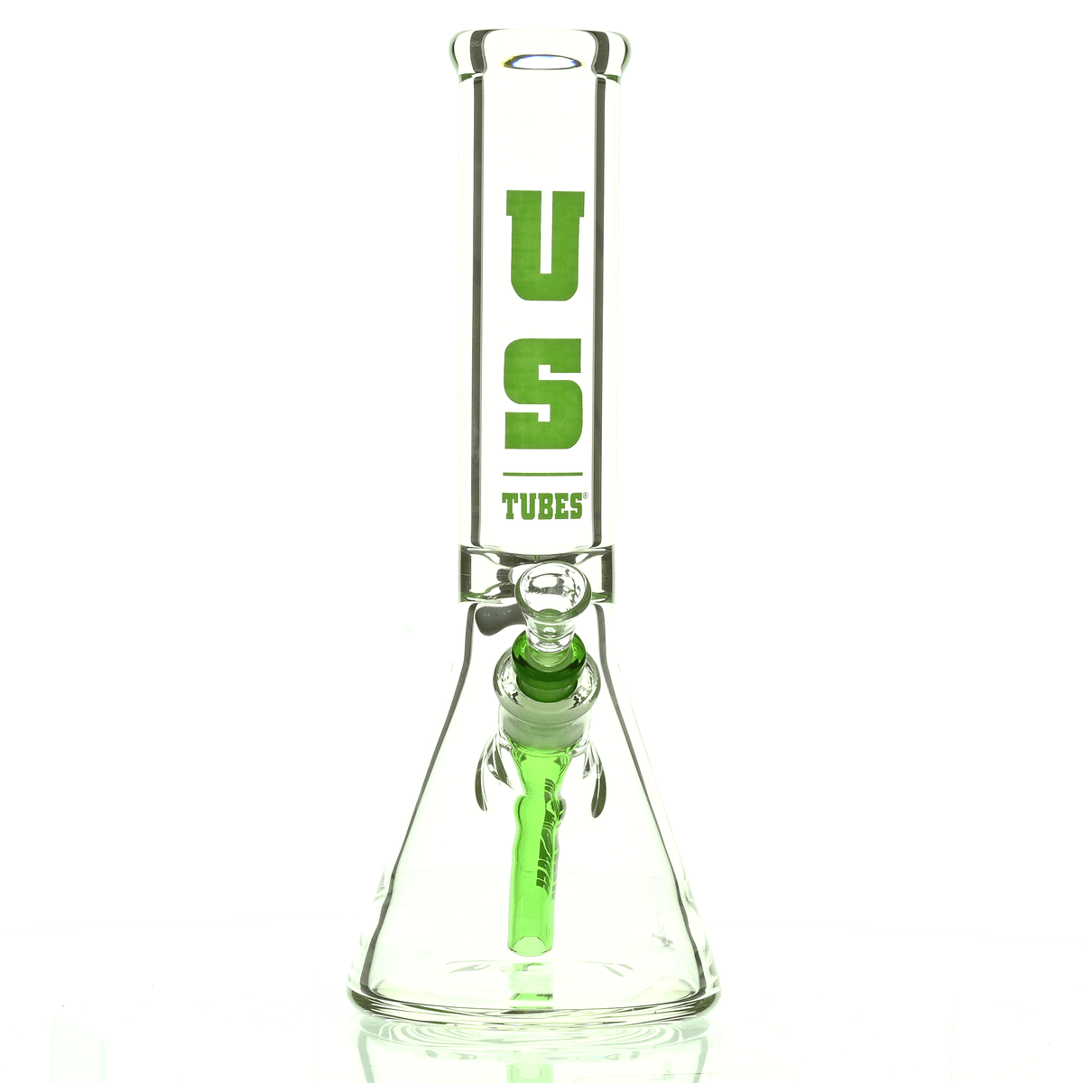 US TUBES 12 inch Beaker 57 Green Logo premium glass waterpipe