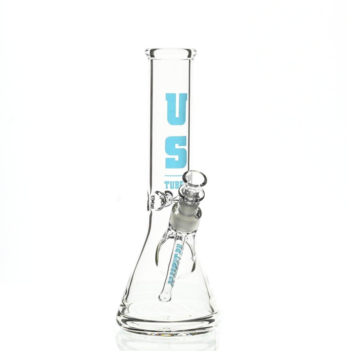 US TUBES 12 inch beaker waterpipe with blue logo premium scientific glass