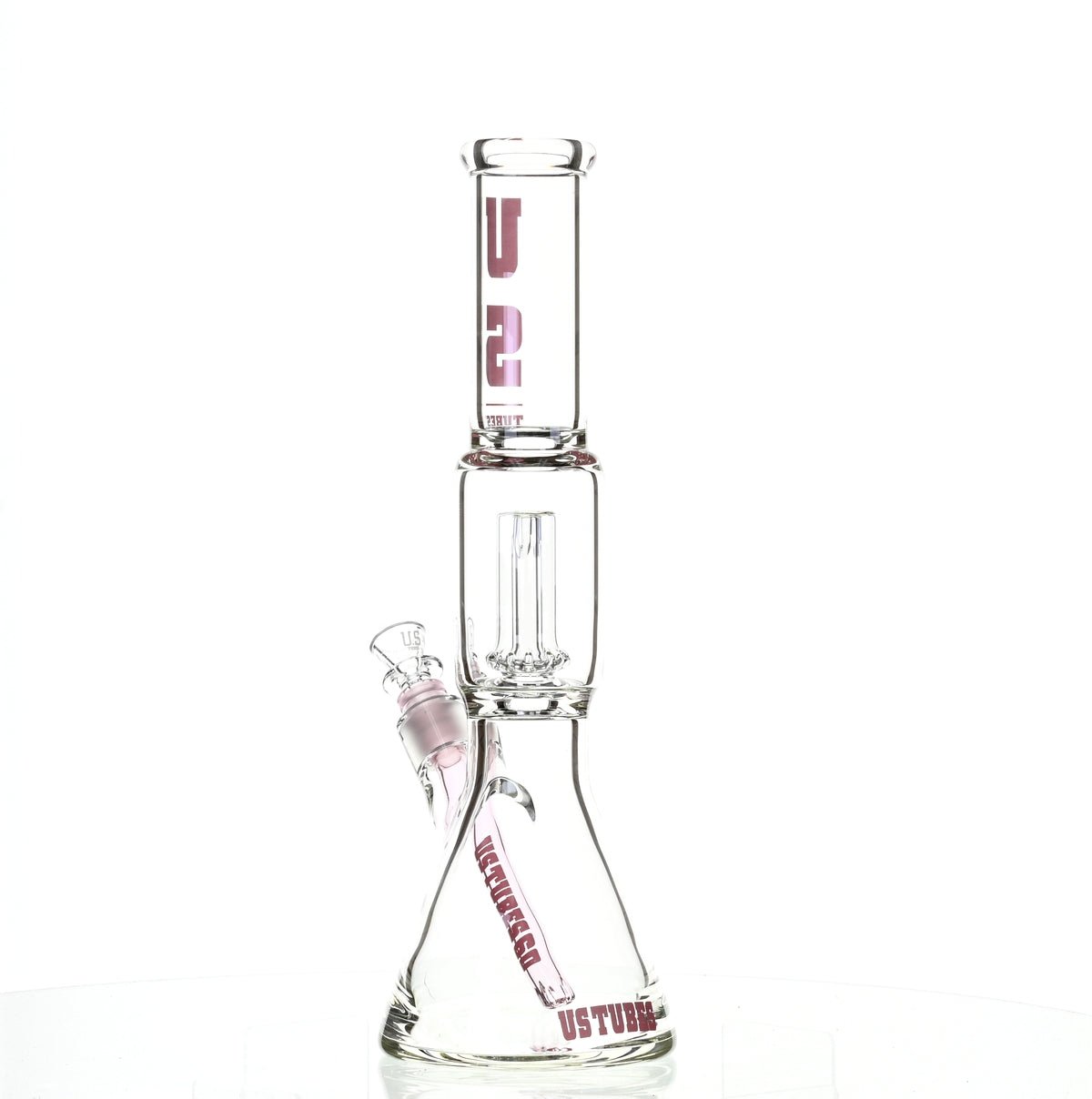 US TUBES 15" BEAKER W/SHOWERHEAD PERC AND PINK ACCENTS - SSSS