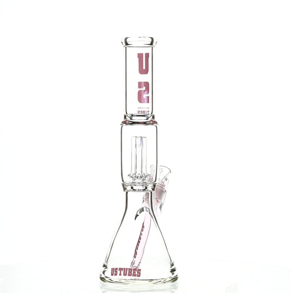 US TUBES 15" BEAKER W/SHOWERHEAD PERC AND PINK ACCENTS - SSSS