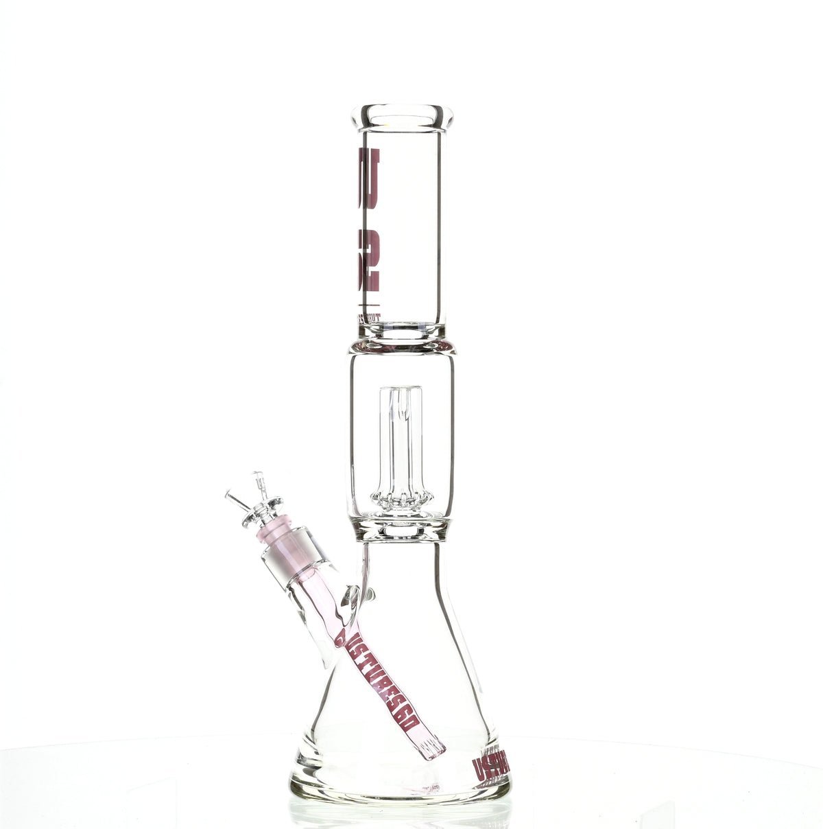 US TUBES 15" BEAKER W/SHOWERHEAD PERC AND PINK ACCENTS - SSSS