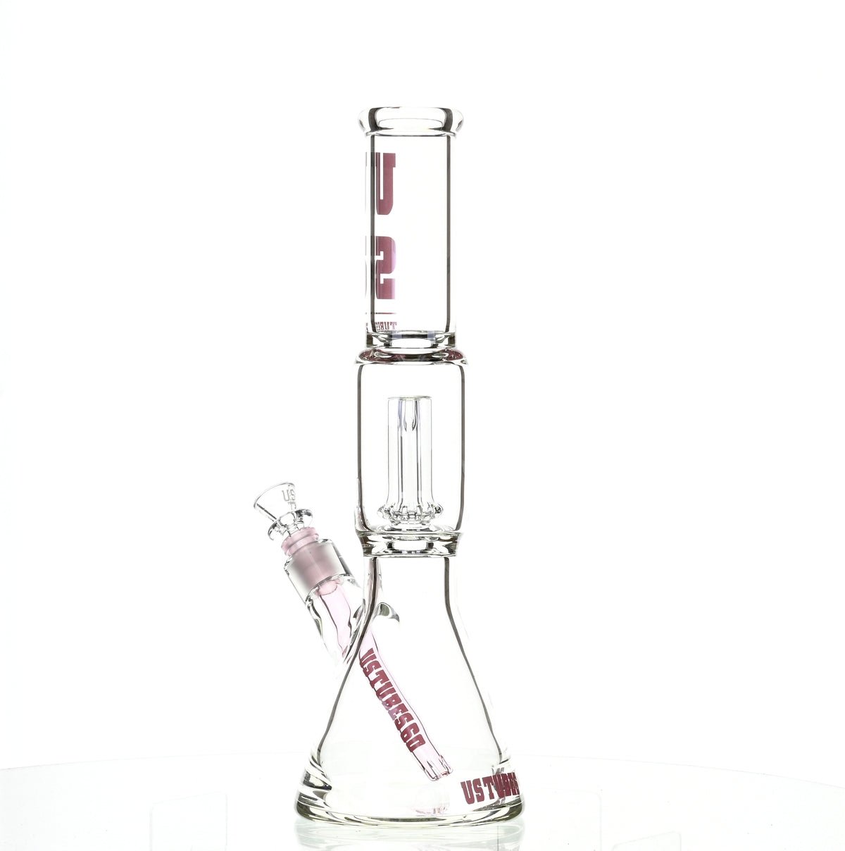 US TUBES 15" BEAKER W/SHOWERHEAD PERC AND PINK ACCENTS - SSSS