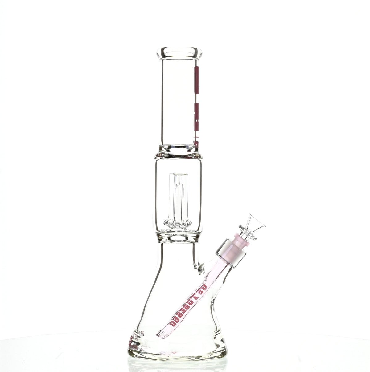 US TUBES 15" BEAKER W/SHOWERHEAD PERC AND PINK ACCENTS - SSSS