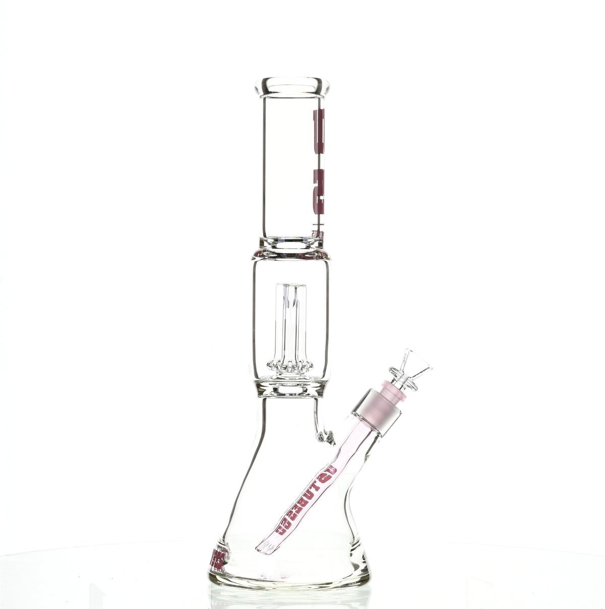 US TUBES 15" BEAKER W/SHOWERHEAD PERC AND PINK ACCENTS - SSSS