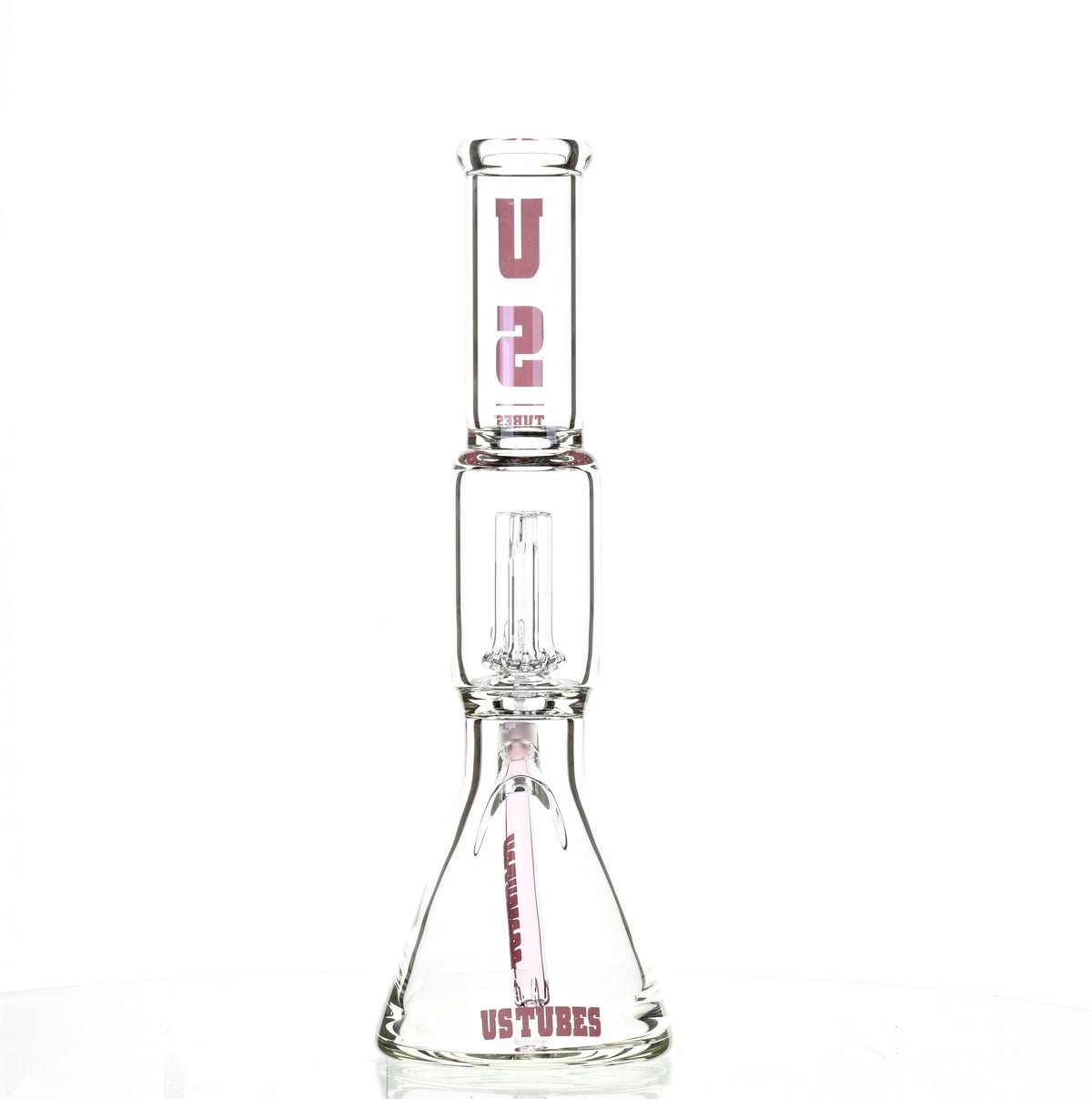 US TUBES 15" BEAKER W/SHOWERHEAD PERC AND PINK ACCENTS - SSSS