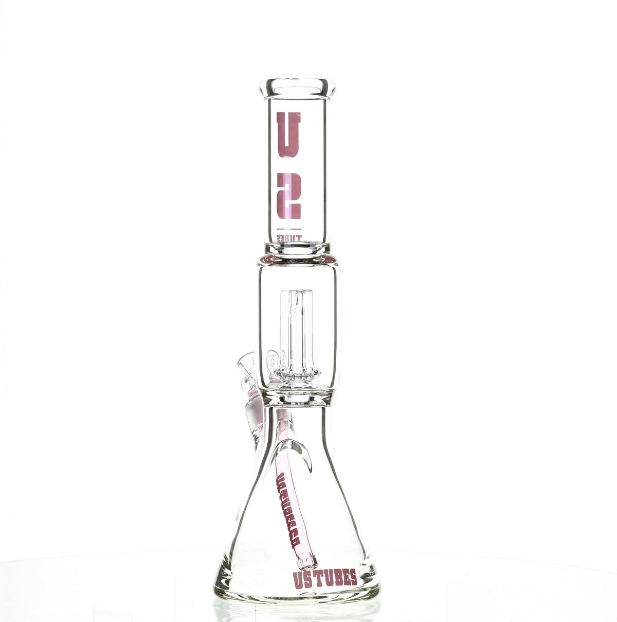 US TUBES 15" BEAKER W/SHOWERHEAD PERC AND PINK ACCENTS - SSSS