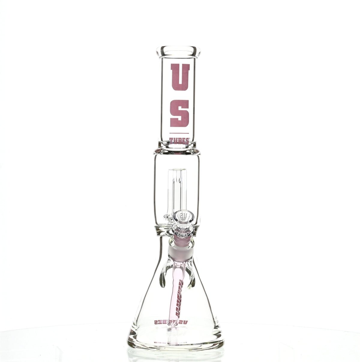 US TUBES 15" BEAKER W/SHOWERHEAD PERC AND PINK ACCENTS - SSSS