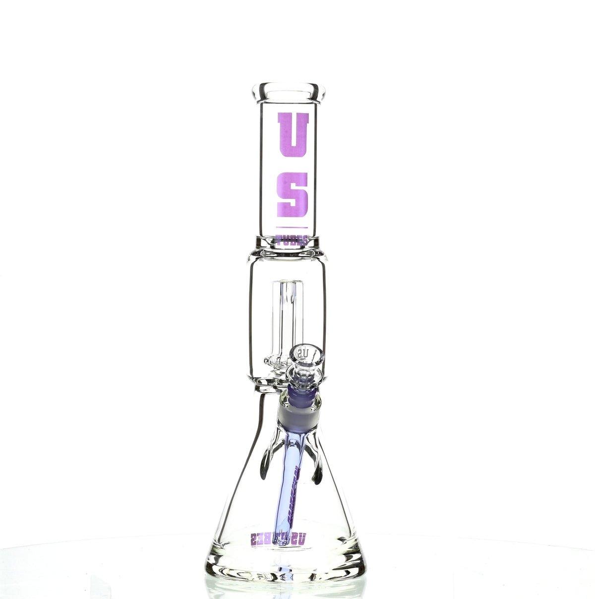 US TUBES 15 inch Beaker Waterpipe with Showerhead Perc and Purple Accents - Premium Scientific Glass