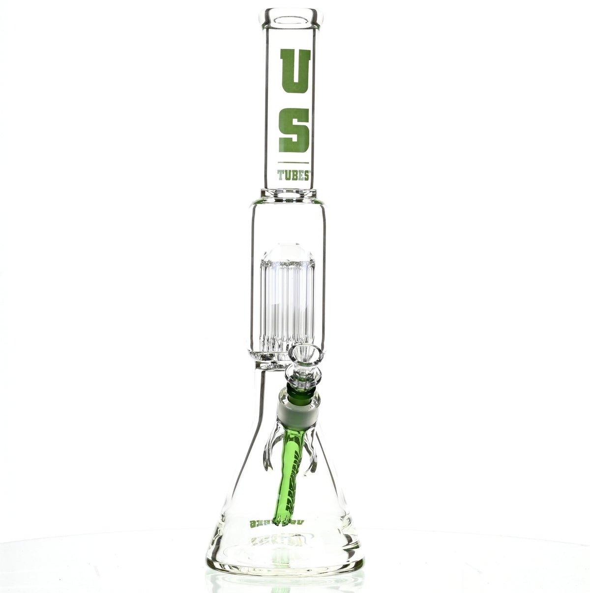 US TUBES 17" BEAKER W/TREE PERC AND GREEN ACCENTS - Smoke Spot Smoke Shop