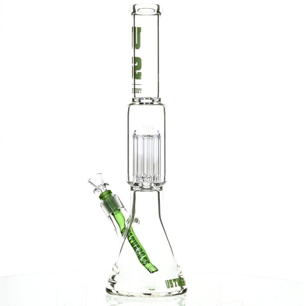 US TUBES 17" BEAKER W/TREE PERC AND GREEN ACCENTS - Smoke Spot Smoke Shop