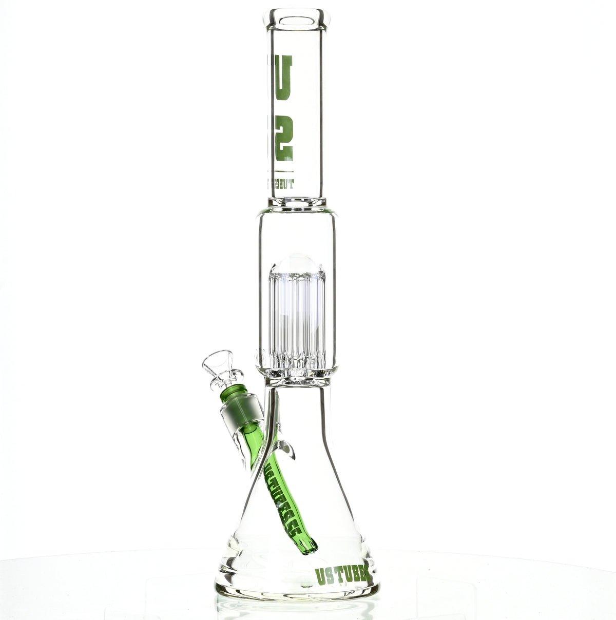US TUBES 17" BEAKER W/TREE PERC AND GREEN ACCENTS - Smoke Spot Smoke Shop