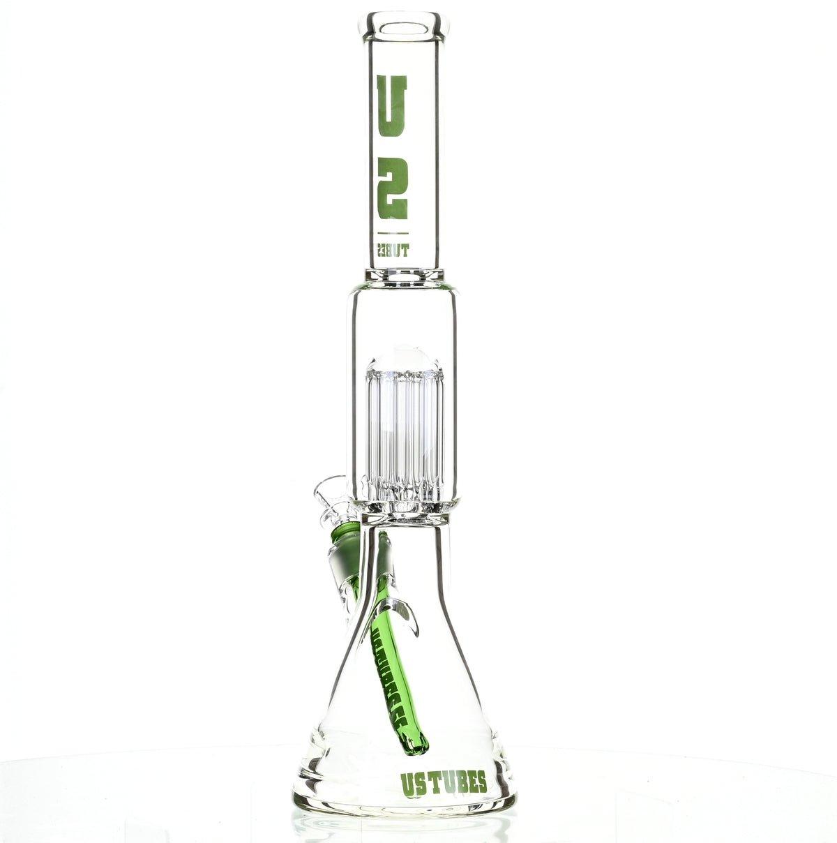 US TUBES 17" BEAKER W/TREE PERC AND GREEN ACCENTS - Smoke Spot Smoke Shop