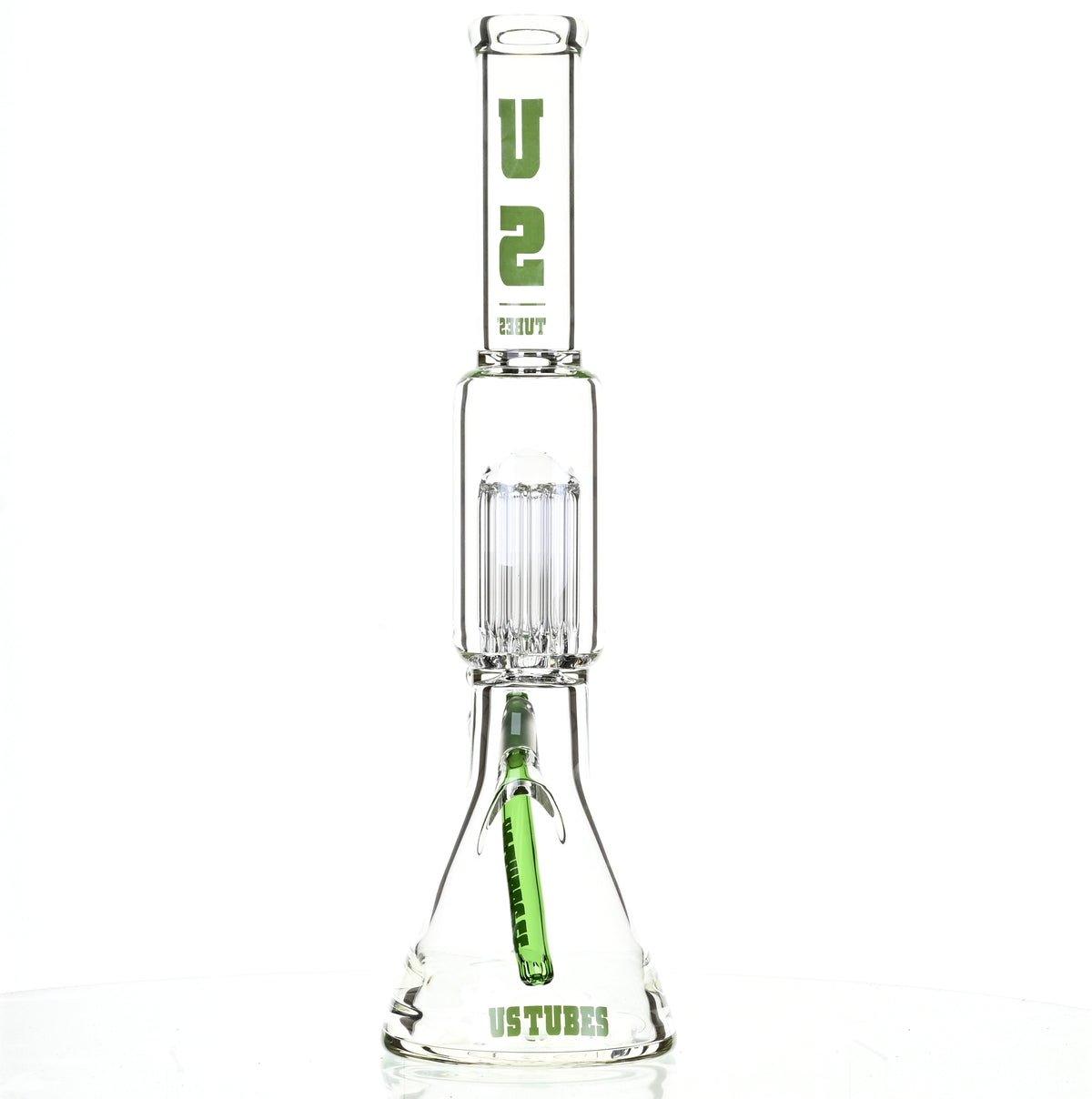 US TUBES 17" BEAKER W/TREE PERC AND GREEN ACCENTS - Smoke Spot Smoke Shop