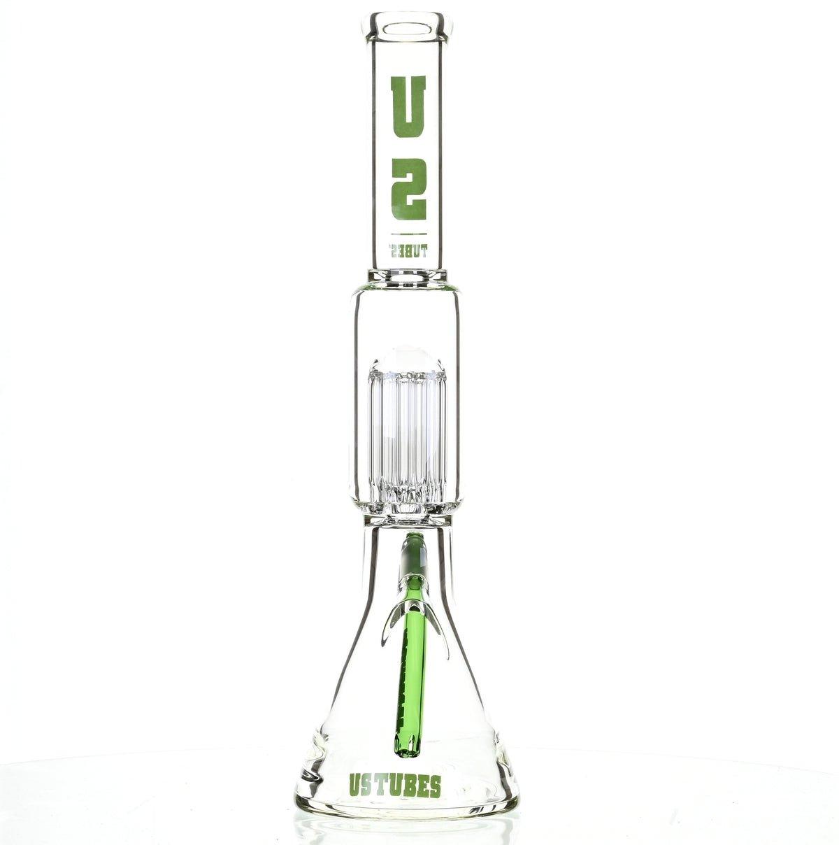 US TUBES 17" BEAKER W/TREE PERC AND GREEN ACCENTS - Smoke Spot Smoke Shop