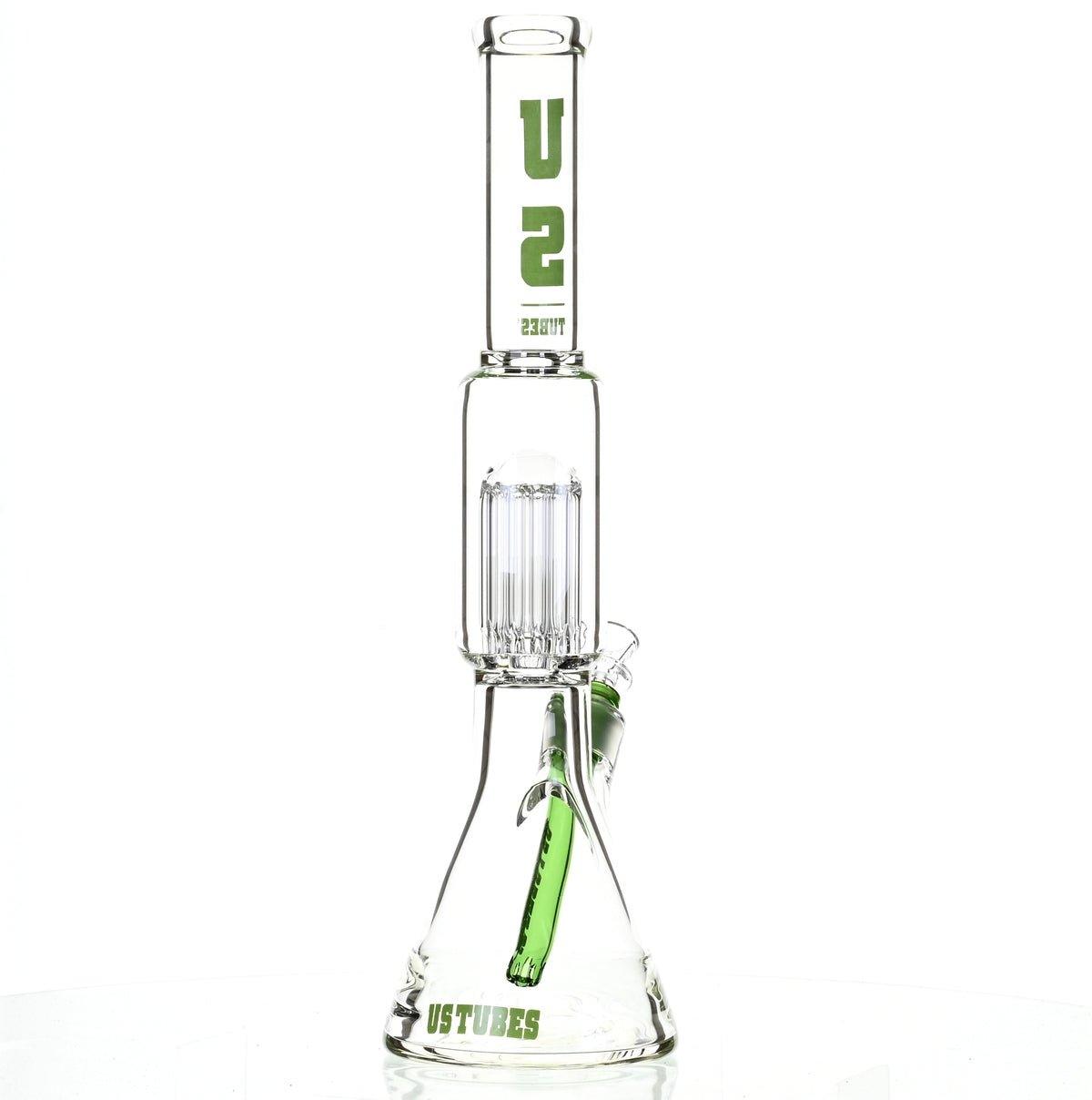 US TUBES 17" BEAKER W/TREE PERC AND GREEN ACCENTS - Smoke Spot Smoke Shop