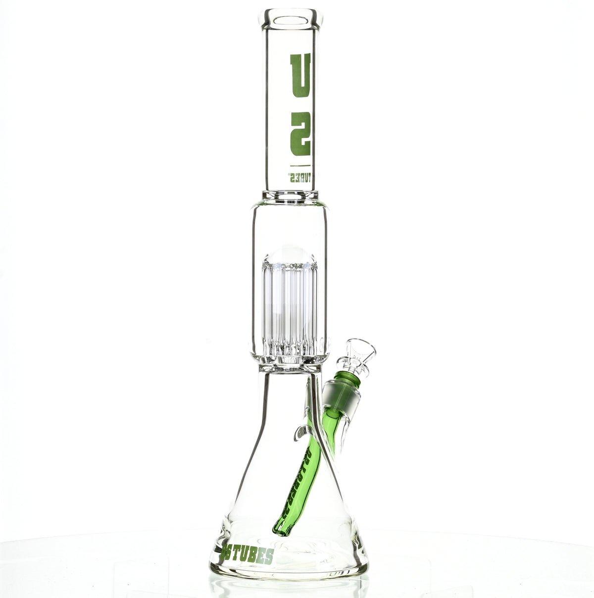 US TUBES 17" BEAKER W/TREE PERC AND GREEN ACCENTS - Smoke Spot Smoke Shop