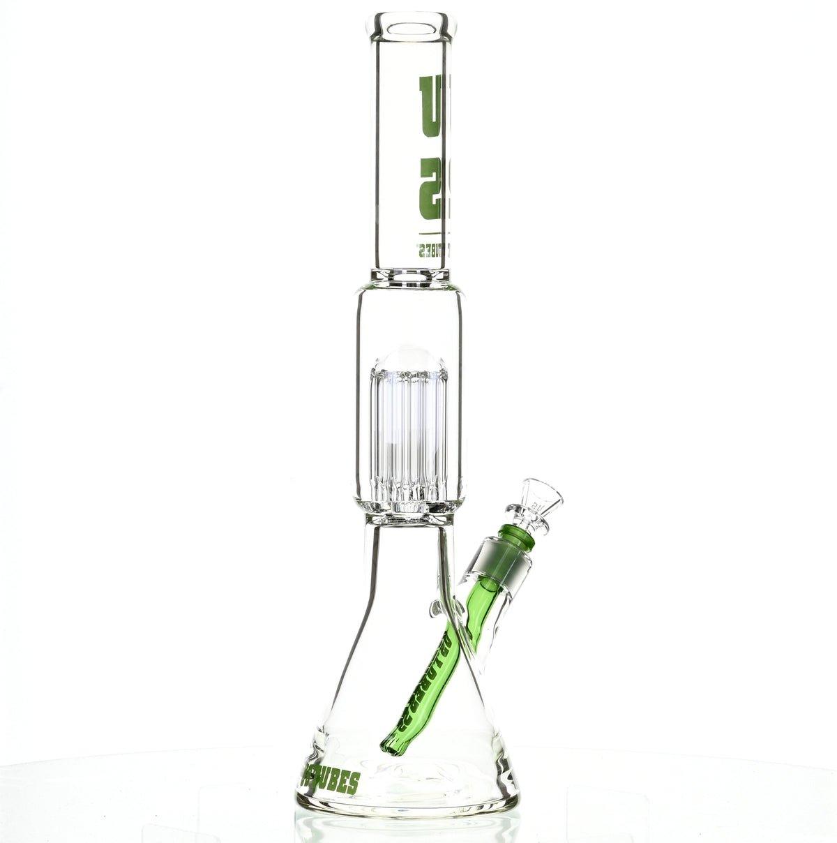 US TUBES 17" BEAKER W/TREE PERC AND GREEN ACCENTS - Smoke Spot Smoke Shop