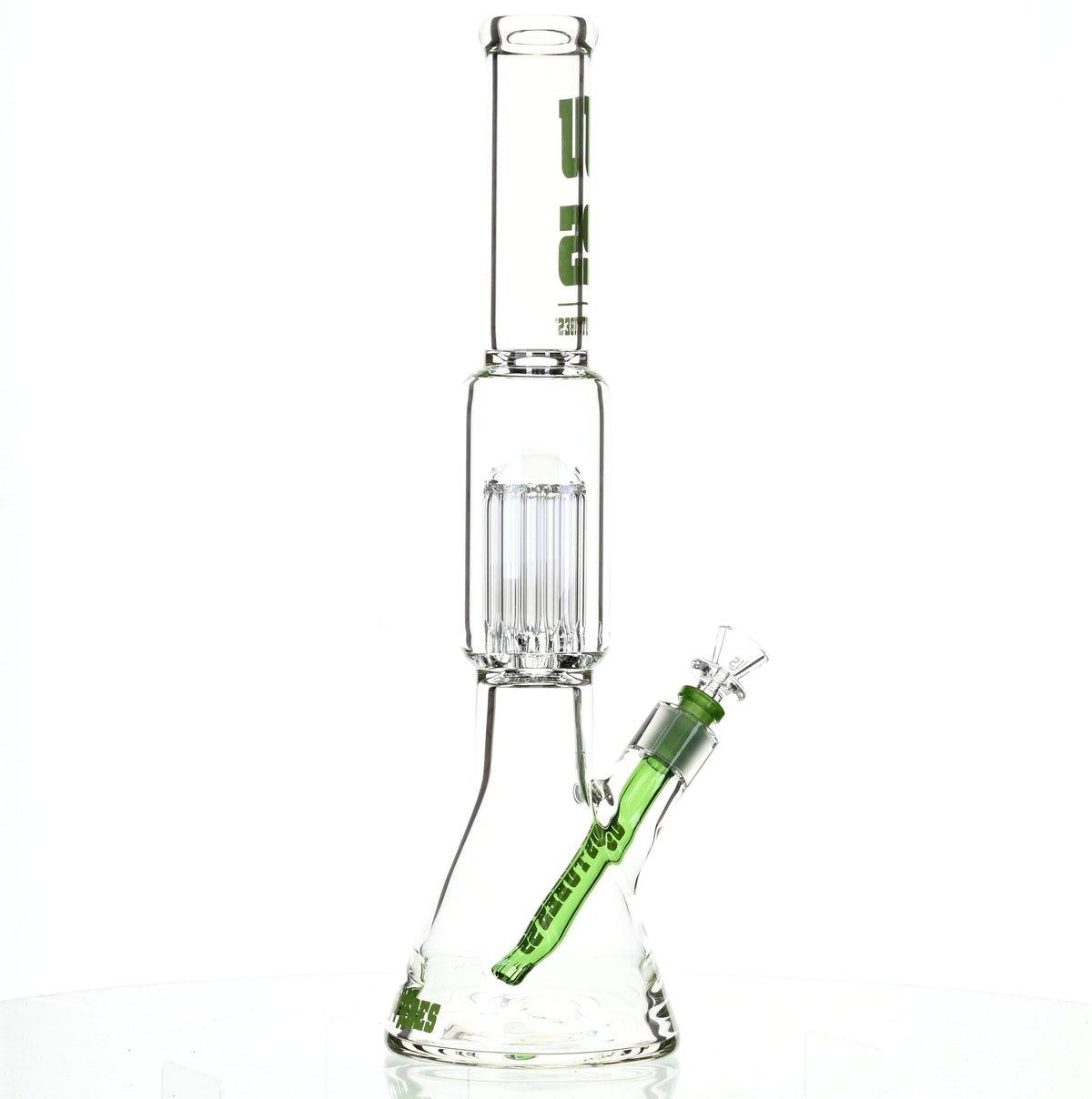 US TUBES 17" BEAKER W/TREE PERC AND GREEN ACCENTS - Smoke Spot Smoke Shop
