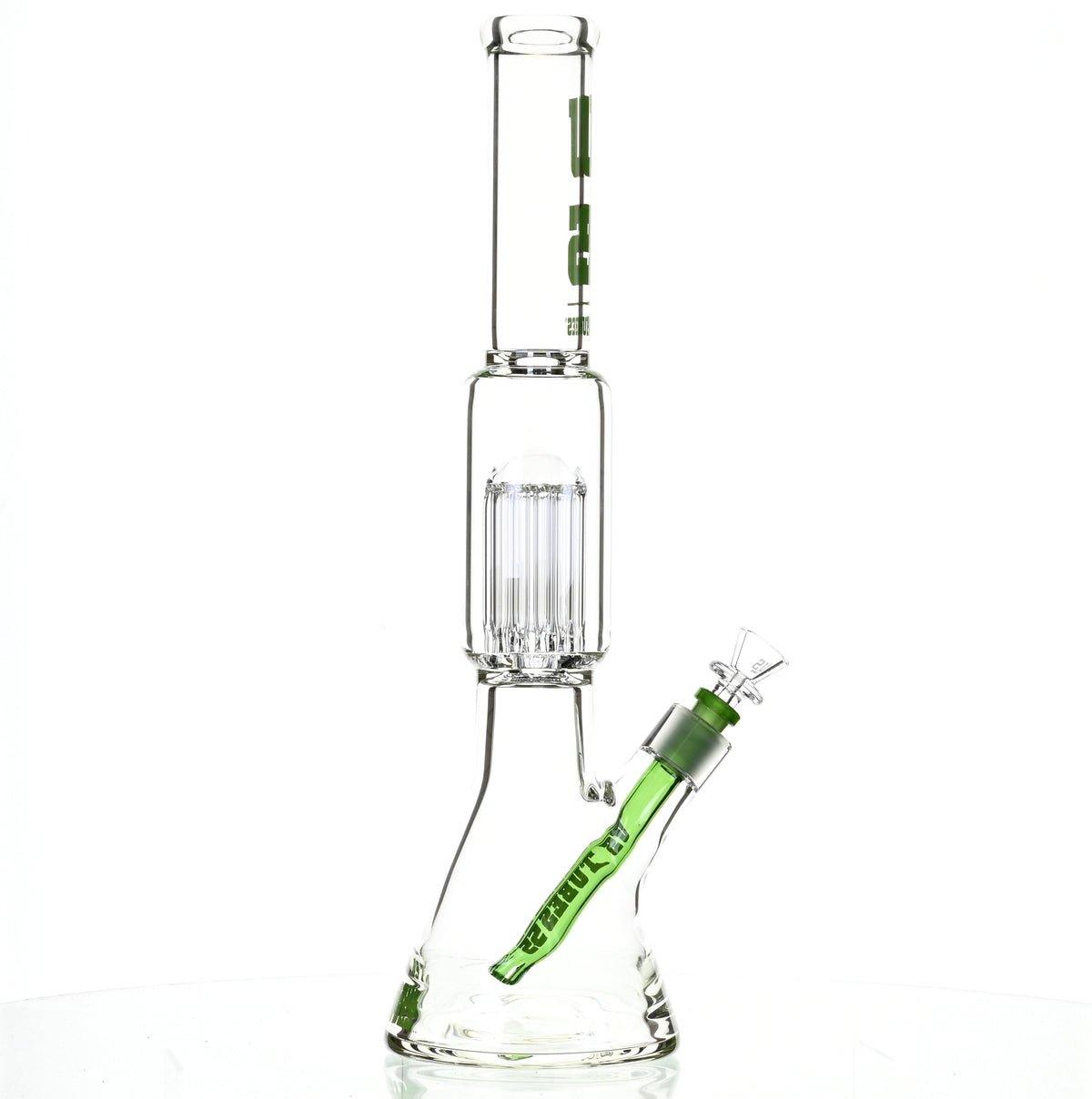 US TUBES 17" BEAKER W/TREE PERC AND GREEN ACCENTS - Smoke Spot Smoke Shop